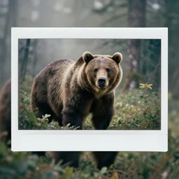 grizzly bear in forest jungle ,   Cinematic focus, Polaroid photo, vintage , neutral dull colors,   foggy mist ,  by discovery channel,  by oleg oprisco , by national archives, by victor enrich , by gregory crewdson