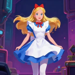 alice in wonderland in cyberpunk style, vivid colors, unreal 5, concept art, art station