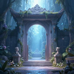 entrance to ethereal realm, rendered in unreal engine, central composition, symmetrical composition midjourny