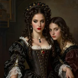 a beautiful woman with baroque gothic, adriana lima, misa amane. by rembrandt 1 6 6 7, illustration, by konstantin razumov