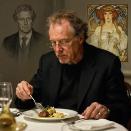 neil young eating dinner, character sheet, character design, contrast, deep focus, turnaround, highly detailed, dramatic lighting, digital painting, artstation, concept art, matte, sharp focus, illustration, elegant, art by artgerm and greg f and alphonse mucha.