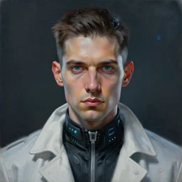 portrait painting of a cyberpunk scientist, sharp focus, award - winning, trending on artstation, masterpiece, highly detailed, intricate. art by josan gonzales and moebius and deathburger