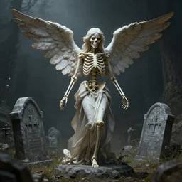 a skeleton angel rising from its mystical grave, unreal engine, realistic lighting, 4k, hyper realism