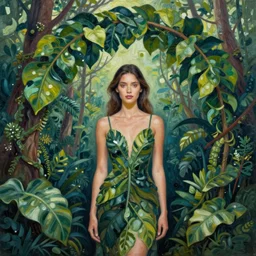 arch of leaves, women's fashion model, cloud forest, intricate oil painting by greg rutkowski, trending on artstation