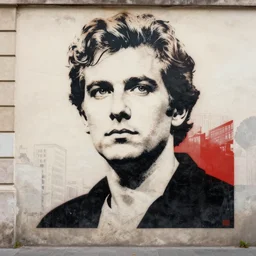 “Stencil print portrait of Apollo on the city wall, stunning, award winning work”