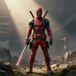 mandalorian deadpool, cinematic, dramatic light, soft, sharp focus, concept art by greg rutkowski and Moebius and Ross Tran