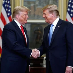 photo of lyndon b. johnson shaking hands with donald trump