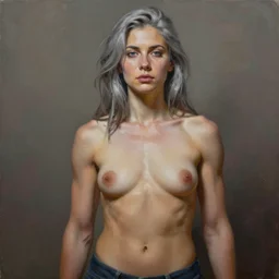 painting of a beautiful grey haired girl with muscles, by tom bagshaw, greg rutkowski, wlop