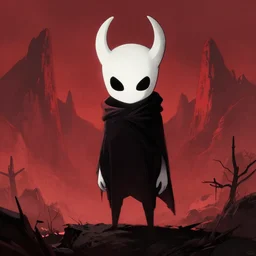 horror art, hollow knight ending, red peaks in the background, art by greg rutkowski