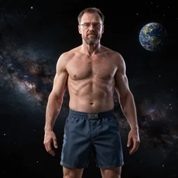 3 d render of walter white wearing shorts in space, 4 k image, space themed, unreal engine