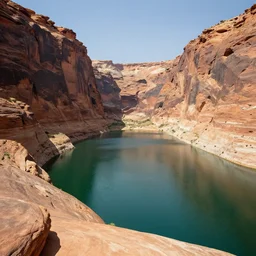 lake in a canyon, midday, cinematic, albert bierstadt, greg rutkowski