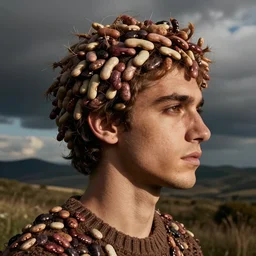 a photo of fabio. fabio's hair is made of beans