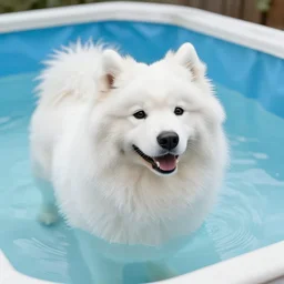 beautiful photograph of samoyed dog taking a bath in a pool full of lava, professional photography, sigma 5 6 mm f 8