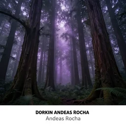 dark forest with huge dead jungel trees, light mist, purple glow by Andreas Rocha