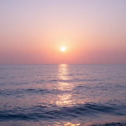 3 5 mm photo of a dreamy sunset over the ocean, light sparkles on the water like glitter