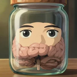 brain in a jar in anime art render, digital painting, by studio ghibli, greg rutkowski, wlop, artstation, very coherent, very detailed eyes, highly detailed, digital art, depth of field, dof, very coherent