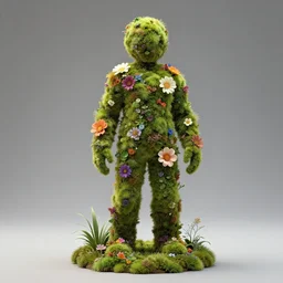 a human figure made of moss and flowers, beautiful high quality realistic fantasy art, trending on artstation by greg rutkowski