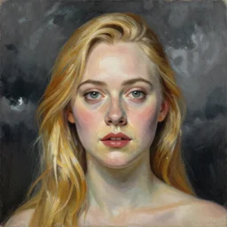 professional painting of Elle Fanning in the style of Henri-Edmond Cross, head and shoulders portrait, symmetrical facial features, smooth, sharp focus, illustration, intricate, stormy weather, extremely detailed masterpiece,