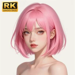a beautiful half elf girl with short layerd bob cut pink hair, portrait, digital painting, illustration, 4 k, highly detailed