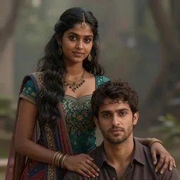 a tall indian girl and her short british boyfriend, digital portrait by greg rutkowski, intricate, soft focus, highly detailed, cinematic, epic, artstation
