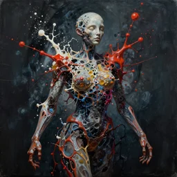 stunning, breathtaking, awe - inspiring award - winning biomorphic anthropomorpic humanoid splatter painting, extremely moody lighting