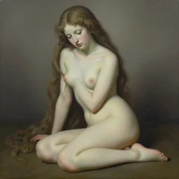 pop surrealism, hyper realism, muted colors seductive female venus, cute girl, long hair, art by takato yamamoto, trevor brown