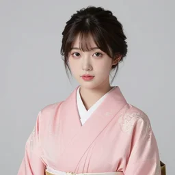 a beautiful portrait of a gorgeous japanese girl wearing kimono, pink zen style, photorealistic portrait, porcelain skin, beautiful eyes and face, smooth, 8 5 mm, sharp focus, portrait photography, beautiful volumetric lighting, studio lighting