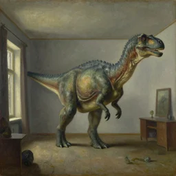 a painting of large dinosaur in room in norway in 1 9 0 0, oil on canvas, by edelfelt