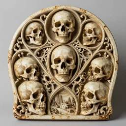 memento mori detailed art nouveau bone carving by arthur rackham, gothic, intricately carved antique bone, skulls