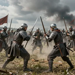two armies prepare for battle in the style of Jakub Rozalski