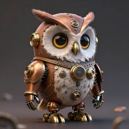 owl steampunk robot thats high detailed and cute,