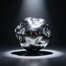 photo of a chrome blob surrounded by darkness with spotlight