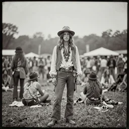 1970s hippie at Woodstock, daguerreotype photo, HD