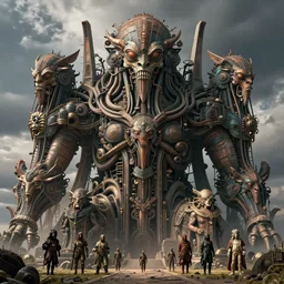 detailed ultrarealistic photography of cyberpunk industrial machine postapocalyptic organic rustic robust tribal cthulhu, craig mullins, vallejo, moebius, ian miller, wayne barlowe, greg rutkowski, mucha, brian froud, cinematic, full shot, symmetric