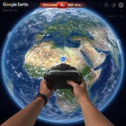 VR gameplay screenshot. Google Earth Ultra Turbo  Extreme Deluxe Remix HD. Trending on Artstation. Lighting, colors, and shading by James Gurney.