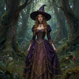 beautiful cottagecore witch wearing a beautiful dress, intricate, magical forest, stunning, highly detailed, digital painting, artstation, concept art, smooth, sharp, focus, illustration, art by giotto, greg staples and boris vallejo