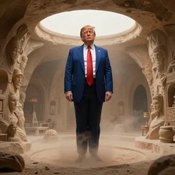 color photograph,! donald trump! +! baron harkonnen! hybrid, floating inside of house harkonnen, cinematic composition by alejandro jodorowsky