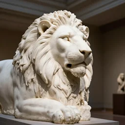 Hercules with white lion head statue well lit in museum