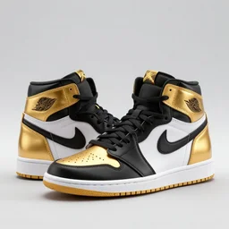 jordan 1 1 sneakers. black and gold, bright, colorful, glossy, 3 d, arnold render, vray render, artstation, 4 k, very detailed, post processing