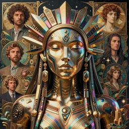 highly detailed surreal vfx portrait of a metallic chromatic geometric tribal woman, behance, stephen bliss, unreal engine, greg rutkowski, loish, rhads, beeple, makoto shinkai and lois van baarle, ilya kuvshinov, rossdraws, tom bagshaw, alphonse mucha, global illumination, detailed and intricate environment