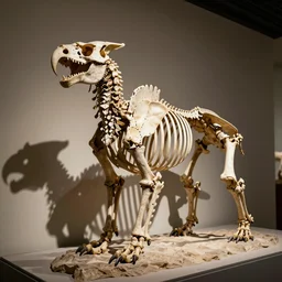 a fossilized griffin skeleton, museum photo