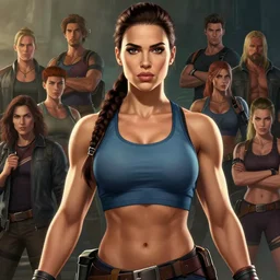 portrait of lara croft as a beautiful female bodybuilder amazon with plump lips, elegant, fantasy, hd shot, digital portrait, beautiful, artstation, comic style, by artgerm, guy denning, jakub rozalski, magali villeneuve and charlie bowater
