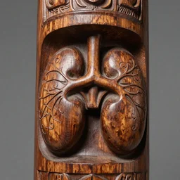 avery detailed carved wooden totem in the shape of a human larynx