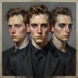3 d, grim fashion model looks into the frame, intricate oil painting, high detail, figurative art, multiple exposure, poster art, 3 d, by stanley kubrick and tooth wu and wlop and beeple