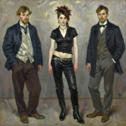 impressionist brushstrokes!!!!!!!!! solomon joseph solomon and richard schmid and jeremy lipking victorian loose genre loose painting full length portrait painting of a young beautiful woman punk rocker