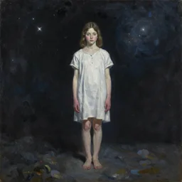 james jean oil painting of a girl lost in space
