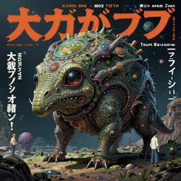 a cover of japanese art magazine about strange alien planet animal by illustrated by miyazaki by karol bak, james jean, tom bagshaw, rococo, sharp focus, trending on artstation, cinematic lighting, hyper realism, octane render, 8 k, hyper detailed, vivid, ultra detailed, highly detailed