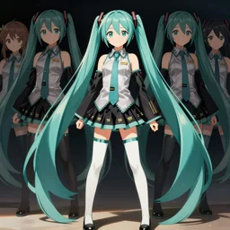 Anime art of beautiful Hatsune miku with beautifel legs by artgerm, rossdraws, magali villeneuve, Gil Elvgren, Alberto Vargas, Earl Moran, Art Frahm, Enoch Bolles, symmetrical shoulders, beautiful eyes