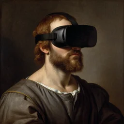 socrates wearing a virtual reality headset, renaissance painting