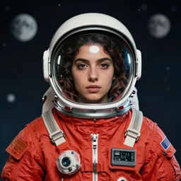 retro space explorer portraits. red astronaut suit. josan gonzalez